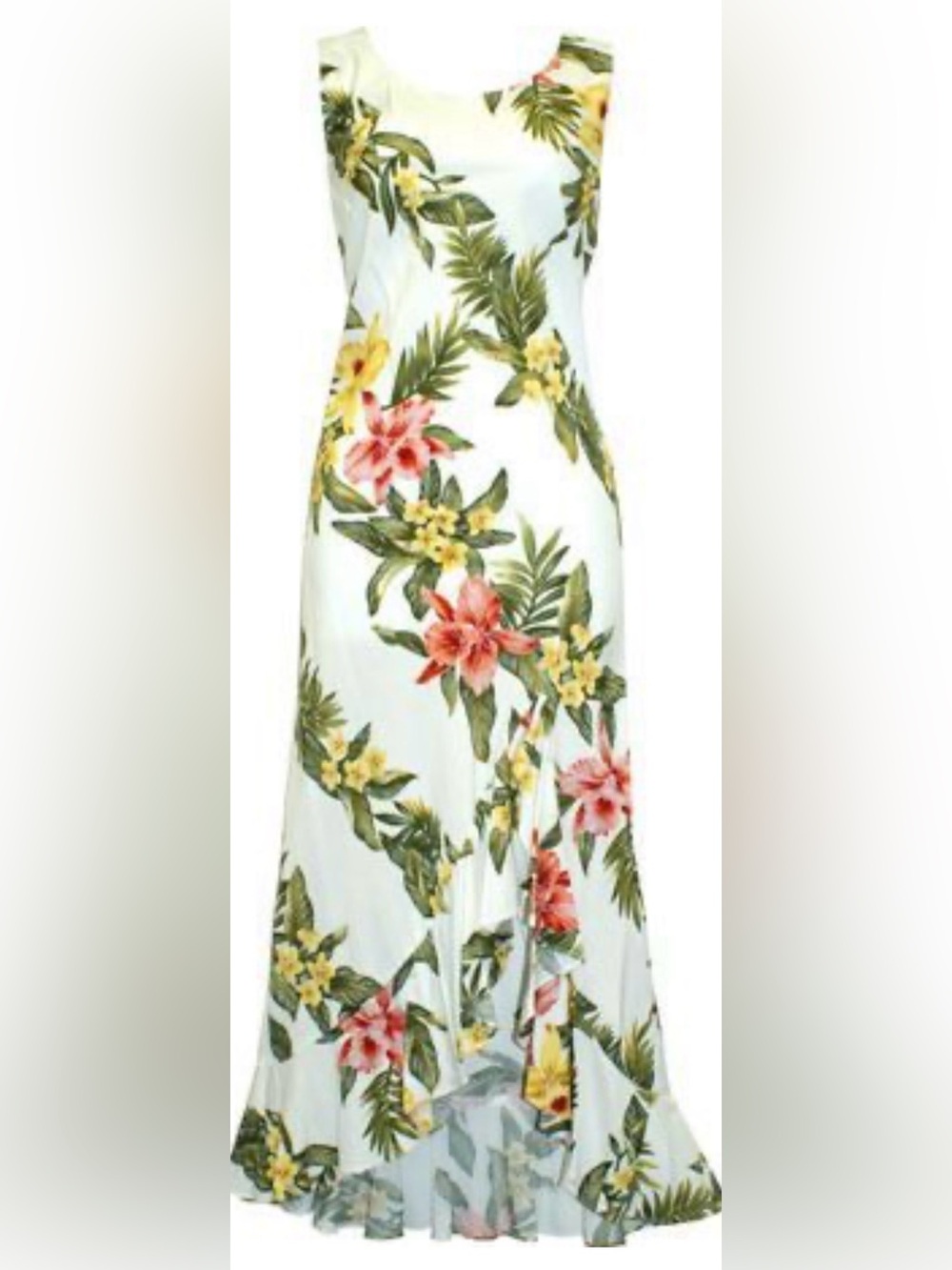 Two Palms Dress Plus Size  White Hawaiian  Floral Midi Sleeveless Beach Resort